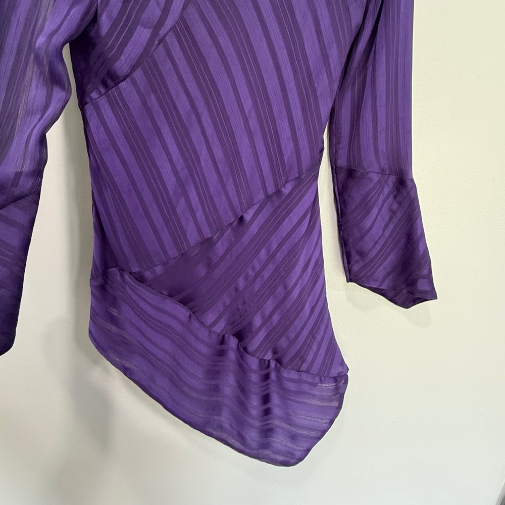 Vtg Y2K dark academia Purple Striped Asymmetrical Long Sleeve Blouse Top Size 0 - Picture 6 of 8